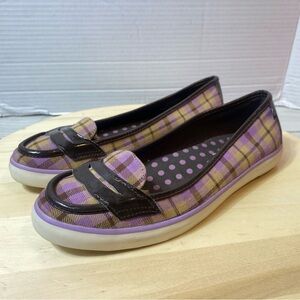 Sperry Topsiders Brown Purple Plaid womens 6.5M